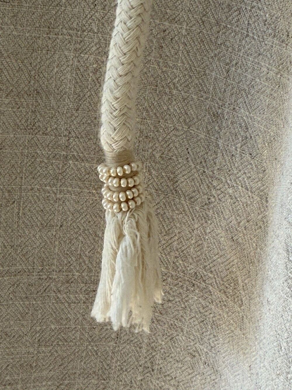 Linen Pants Rope Belt Tassel Wide Leg Beige Natural Coastal Cottage Beach Small - Picture 2 of 9